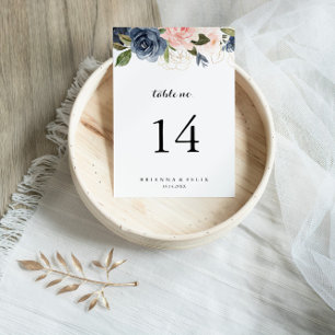 Elegant Simple Winter Floral Calligraphy Wedding Table Number