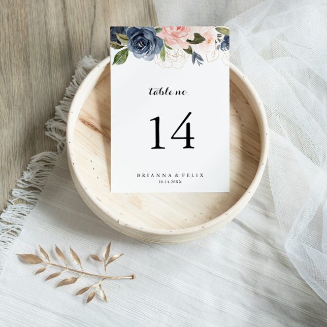 Elegant Simple Winter Floral Calligraphy Wedding Table Number (Creator Uploaded)