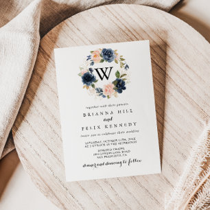 Elegant Simple Winter Floral Monogram Wedding Invitation