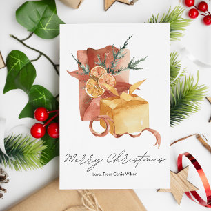 Elegant Simple Winter Orange Gift Christmas Flat  Holiday Card