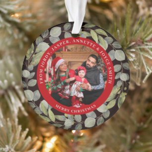 Elegant Simple Wreath 2 Photo Family Christmas Ornament