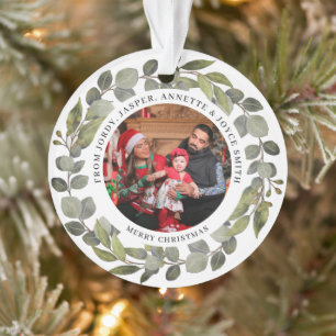 Elegant Simple Wreath 2 Photo Family Christmas Ornament