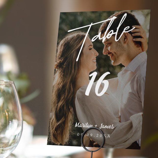 Elegant Simplicity: Modern Diagonal Striped Photo  Table Number (Creator Uploaded)