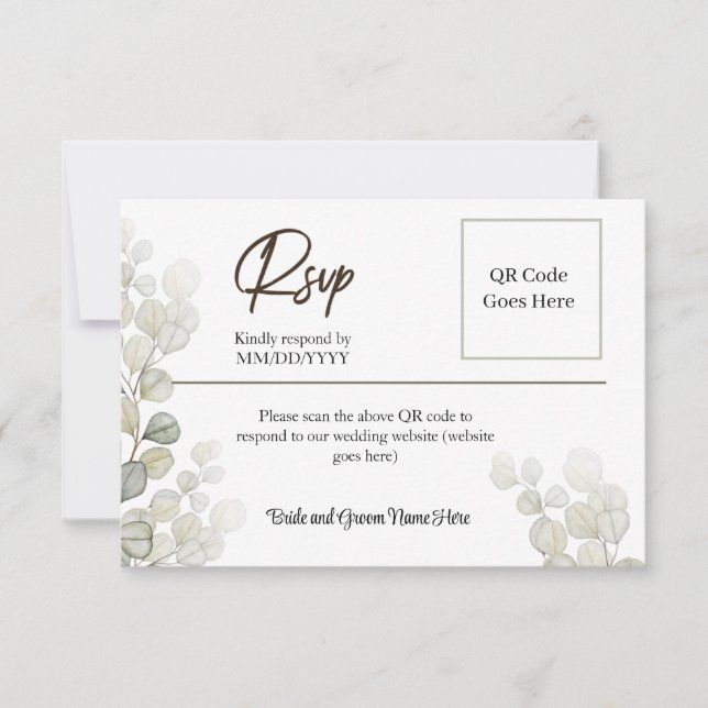Elegant Simplistic Watercolor Eucalyptus RSVP  (Front)