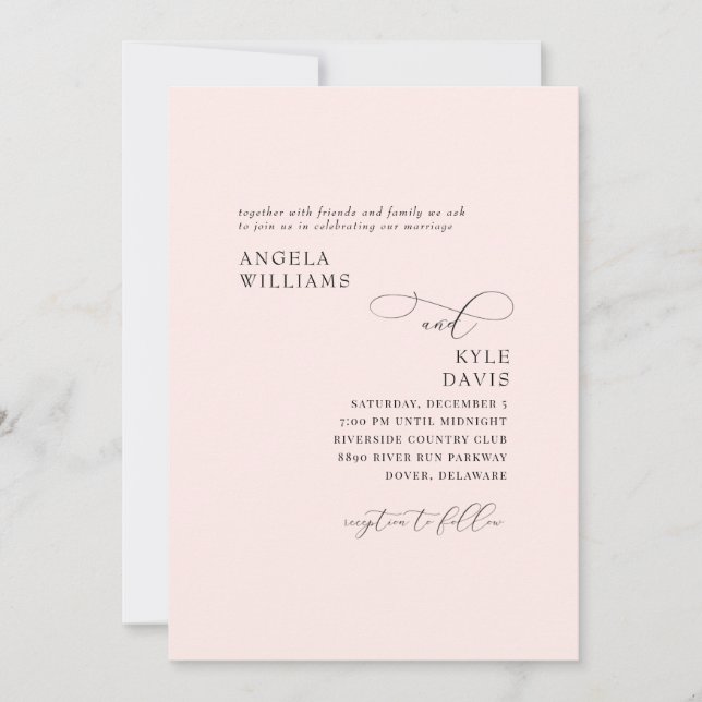 Elegant Simply Blush No Parents Wedding Invitation (Front)