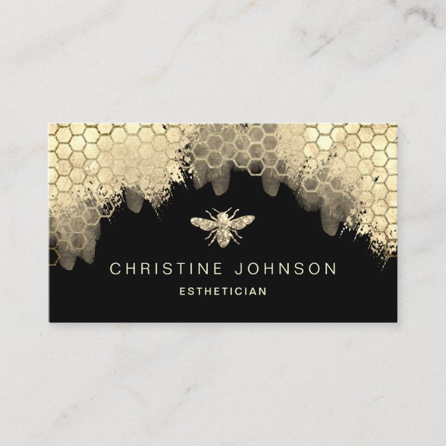 elegant simulated glitter bee logo business card (Front)