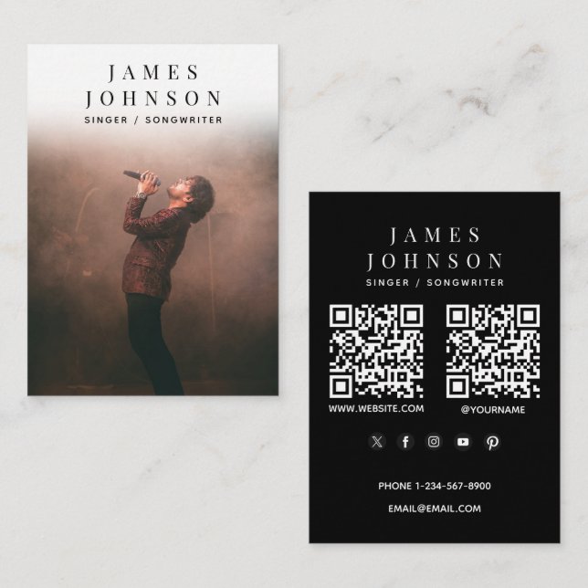 Elegant Singer Musician Photography 2 QR Codes Business Card (Front/Back)