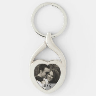 Elegant Single Custom Photo and Couples Initials Key Ring