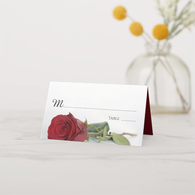 Elegant Single Red Rose Wedding Write-In Place Card (Front)