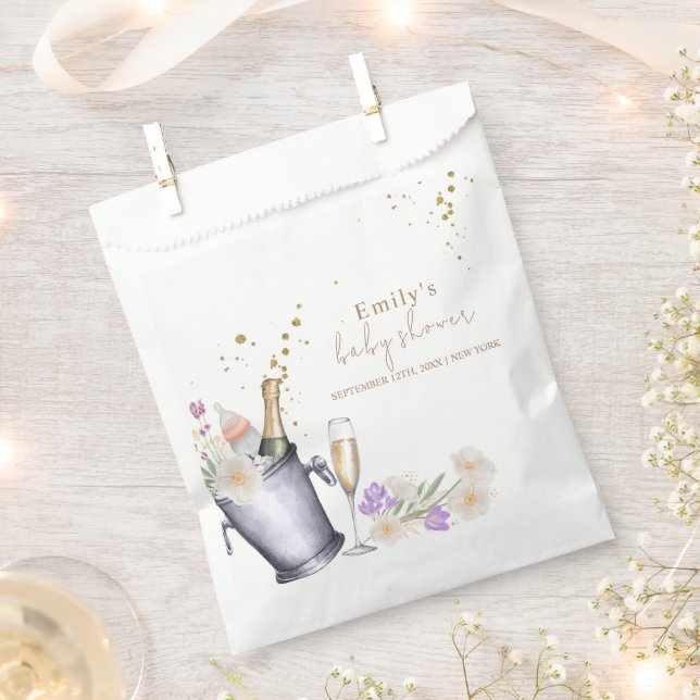 Elegant Sip & See Champagne Bottle Baby Shower Favour Bag (Clipped)