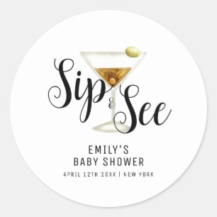 Elegant Sip & See Martini Cocktail Baby Shower Classic Round Sticker