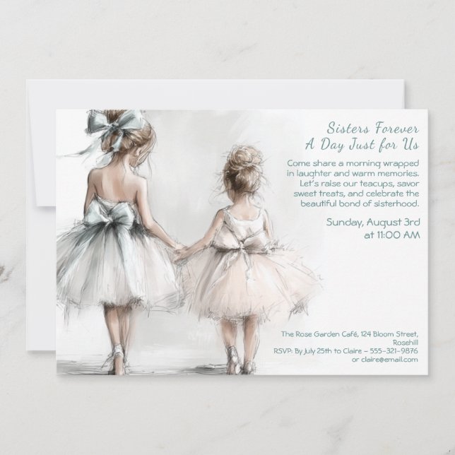 Elegant Sister Day Brunch Invitation – Pastel Art (Front)