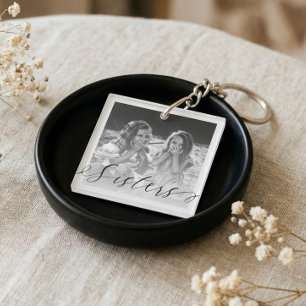 Elegant Sister Script Black & White Sister Photos Key Ring