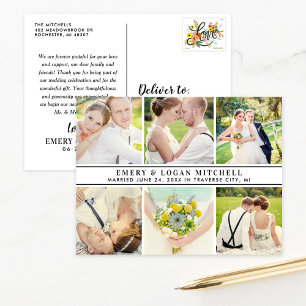 Elegant Six Photo Collage Wedding Thank You Postcard