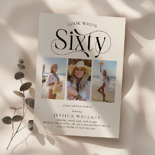 Elegant SIXTY 3 photo collage 60th Birthday Invitation