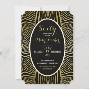 Elegant Sixty black Gold Zebra birthday invitation