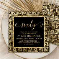 Elegant Sixty Script Black and Gold 60th Birthday
