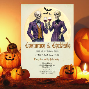 Elegant Skeleton Costume Cocktail Halloween Party Invitation