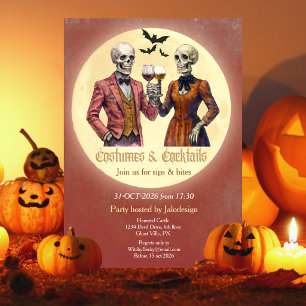 Elegant Skeleton Costume Cocktail Halloween Party Invitation