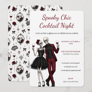 Elegant Skeleton Couple Halloween Cocktail Party Invitation