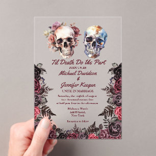 elegant skeleton floral gothic halloween wedding  acrylic invitations