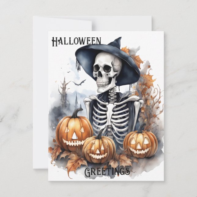 Elegant Skeleton Halloween Watercolor  (Front)