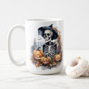 Elegant Skeleton Halloween Watercolor Coffee Mug