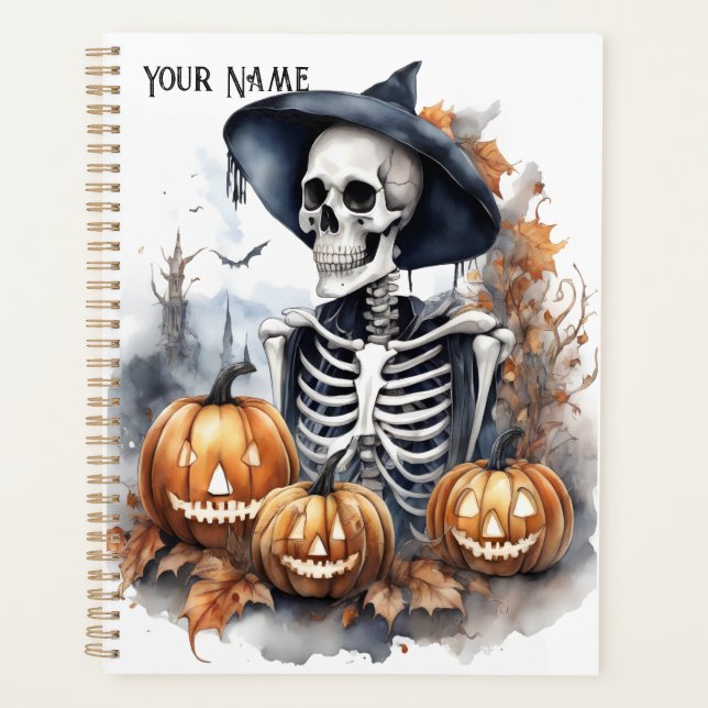 Elegant Skeleton Halloween Watercolor  Planner (Front)