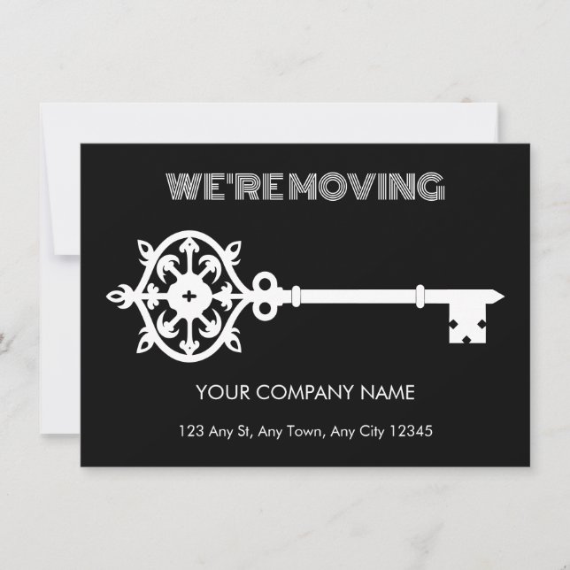 Elegant Skeleton Key Business Moving Announcement  (Front)