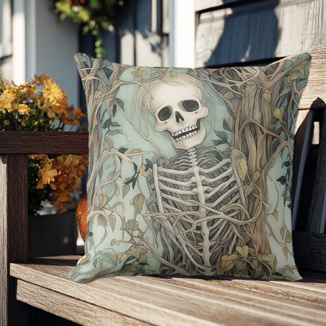 Elegant Skeleton Vintage Halloween Cushion (Skeleton decorative throw pillow for Halloween.)