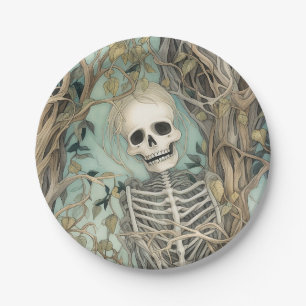 Elegant Skeleton Vintage Halloween  Paper Plate