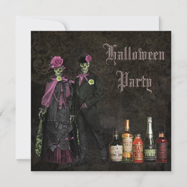 Elegant Skeletons & Poison Halloween Party Invitation (Front)