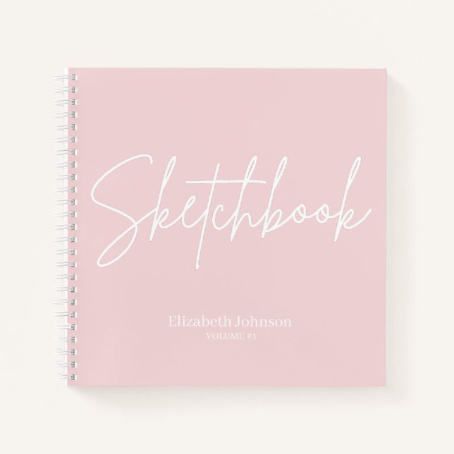 Elegant Sketchbook Your Name Script Blush Pink Notebook (Front)