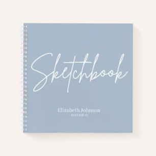 Elegant Sketchbook Your Name Script Dusty Blue Notebook