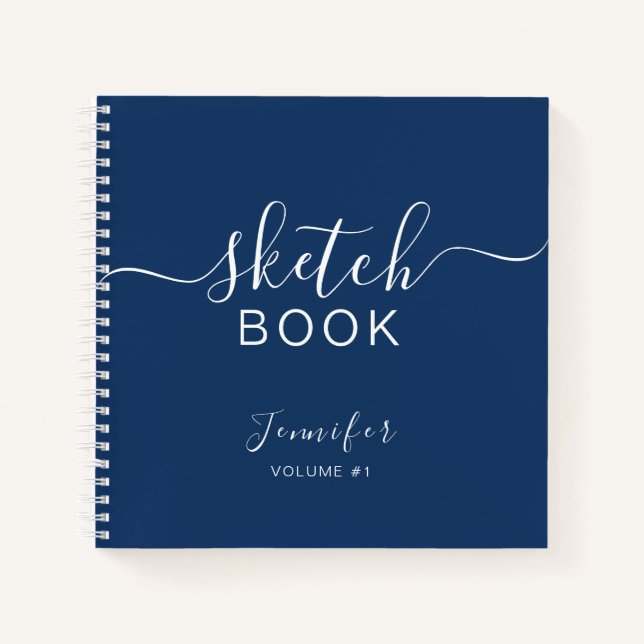 Elegant Sketchbook Your Name Script Navy Blue Notebook (Front)