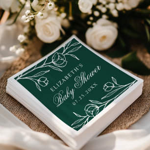 Elegant Sketched Floral Green Baby Shower Napkin