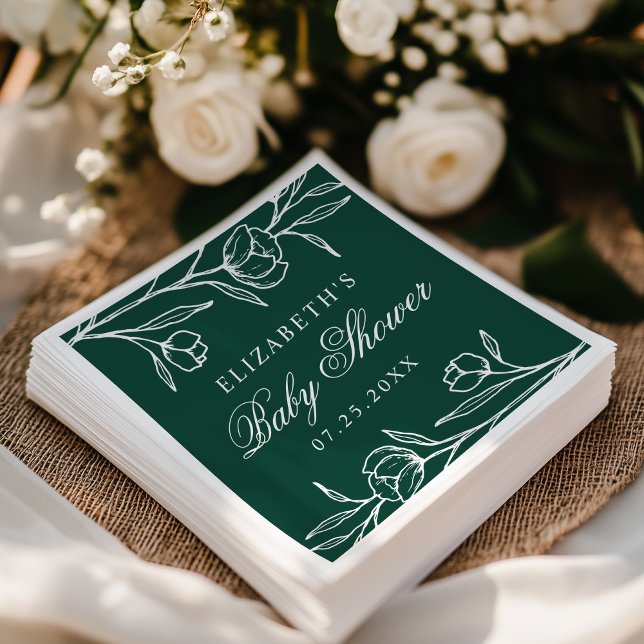 Elegant Sketched Floral Green Baby Shower Napkin (Creator Uploaded)