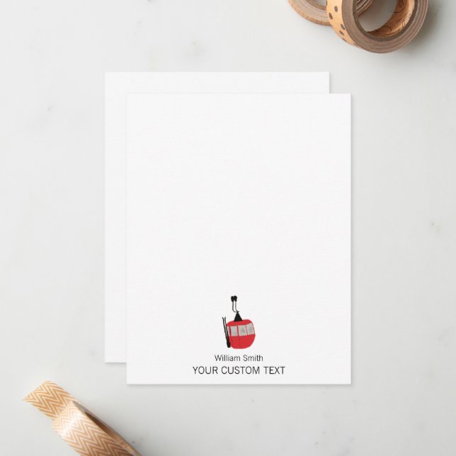Elegant Ski Lift Skier Personal Stationery  Card (Front/Back In Situ)