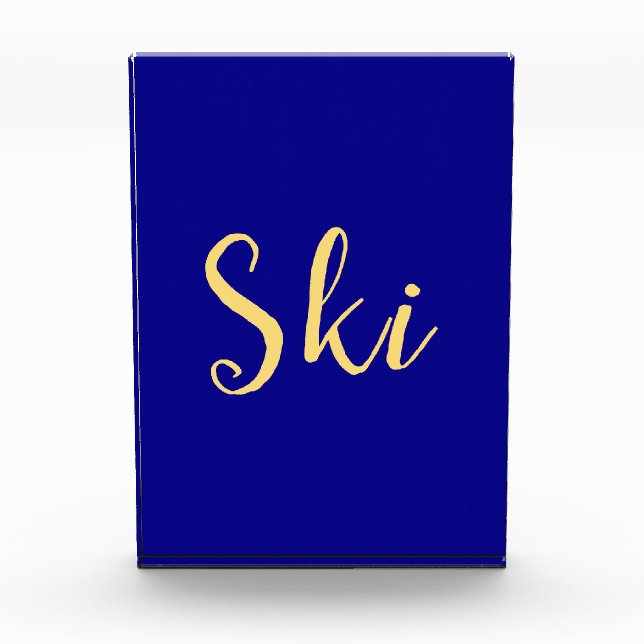 Elegant SKI Text Colourful Royal Blue Background Photo Block (Front)