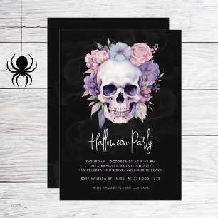 Elegant Skull and Floral Gothic Halloween Party  Invitation