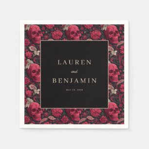 Elegant Skull and Floral Wedding Invitation Napkin
