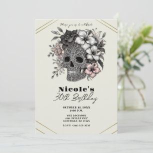 Elegant Skull With Exotic Flowers Birthday Party Invitation
