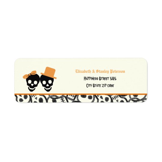Elegant skulls Halloween orange wedding label Return Address Label