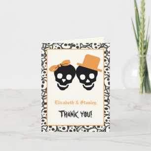 Elegant skulls Halloween orange wedding Thank You Card