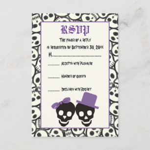 Elegant skulls Halloween purple wedding RSVP card