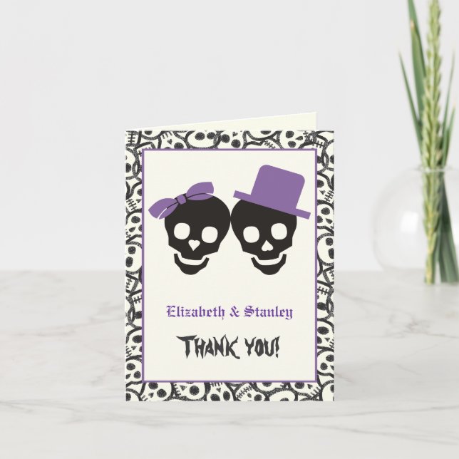 Elegant skulls Halloween purple wedding Thank You (Front)