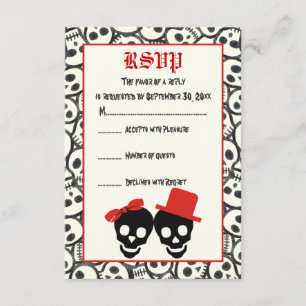 Elegant skulls Halloween red black wedding RSVP