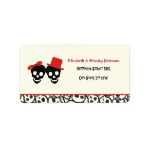 Elegant skulls Halloween red wedding label