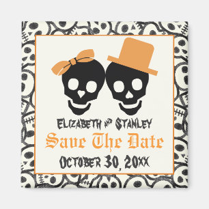 Elegant skulls Halloween wedding Save the Date Magnet