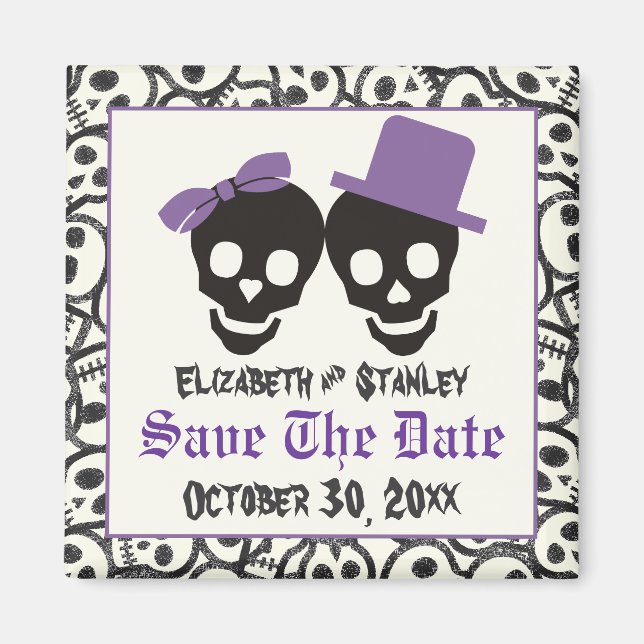 Elegant skulls Halloween wedding Save the Date Magnet (Front)